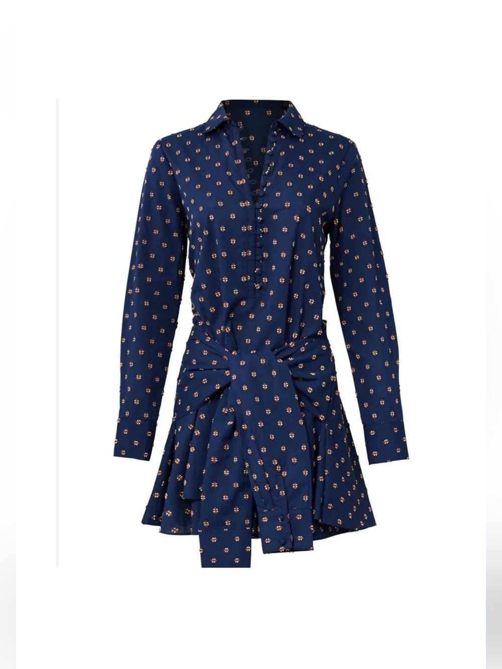Derek Lam 10 Crosby Navy Dress with Embroidered Dot Print Size 2